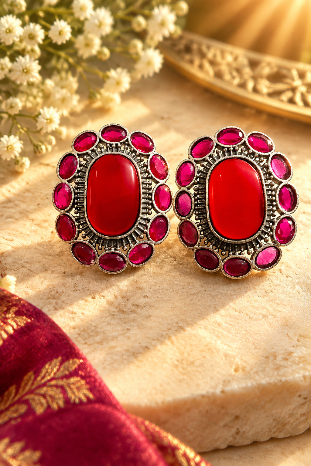 Red ruby stud earrings