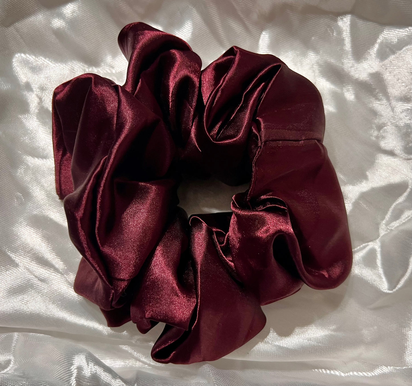 Burgundy satin scrunchies