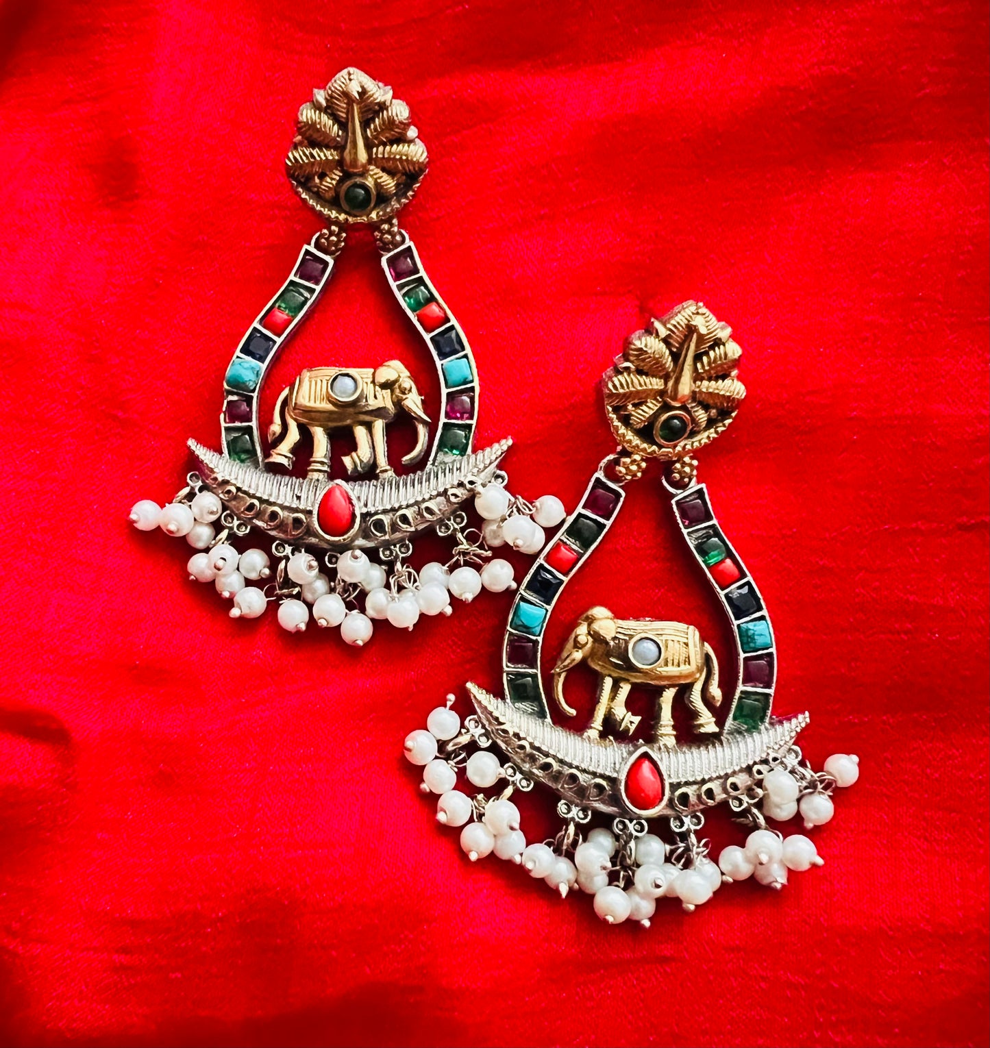 Elephant 🐘 pearl beaded stone studded premium earrings