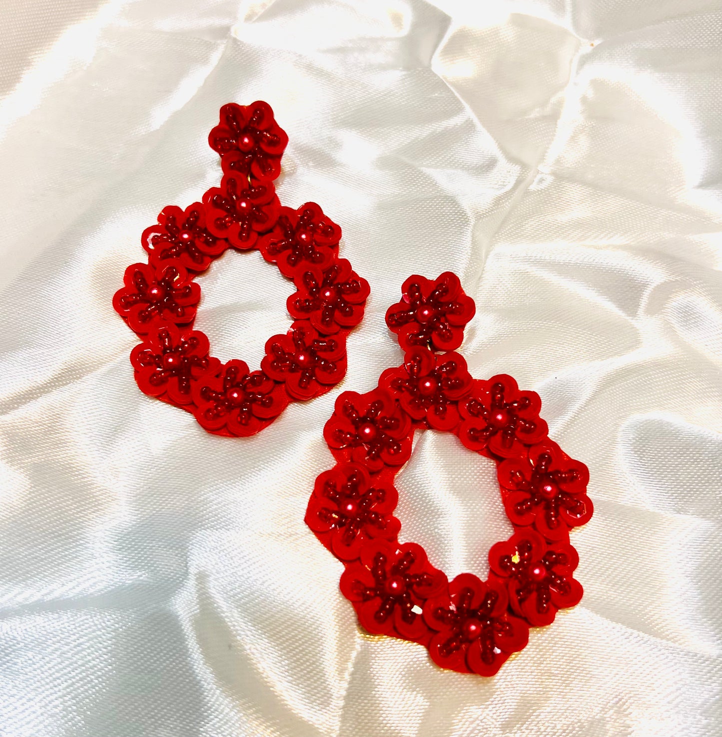 Multi floral earrings- Red