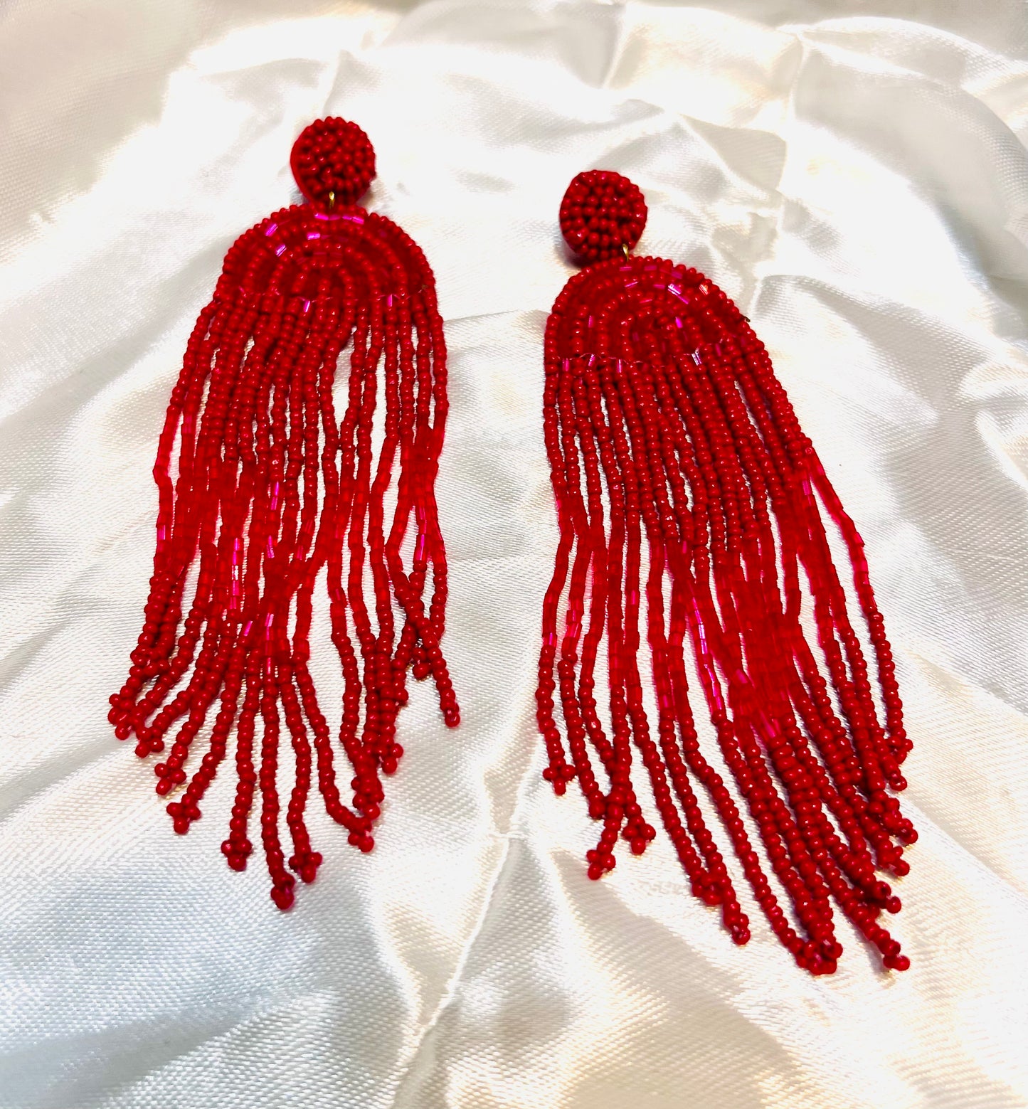 Long beaded tassel earrings