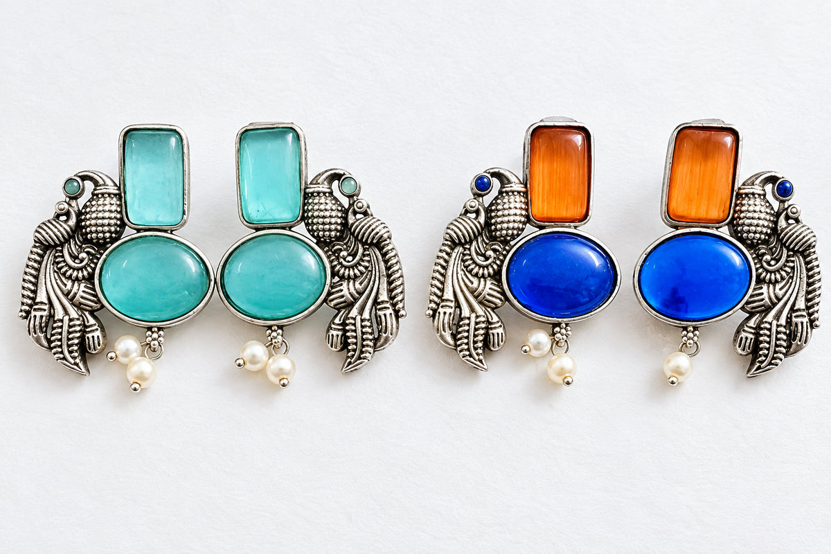 Peacock stud earrings