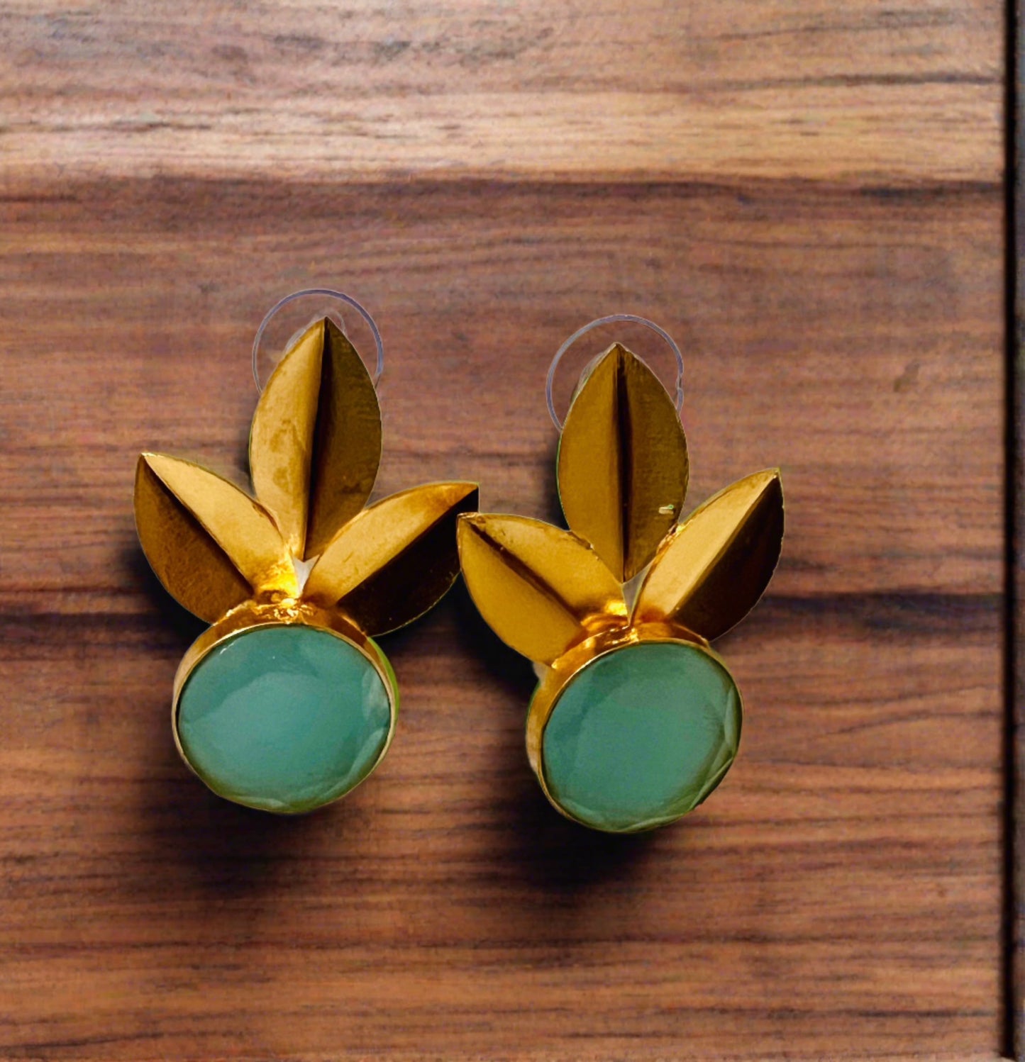 Vintage gold flower earrings- aqua