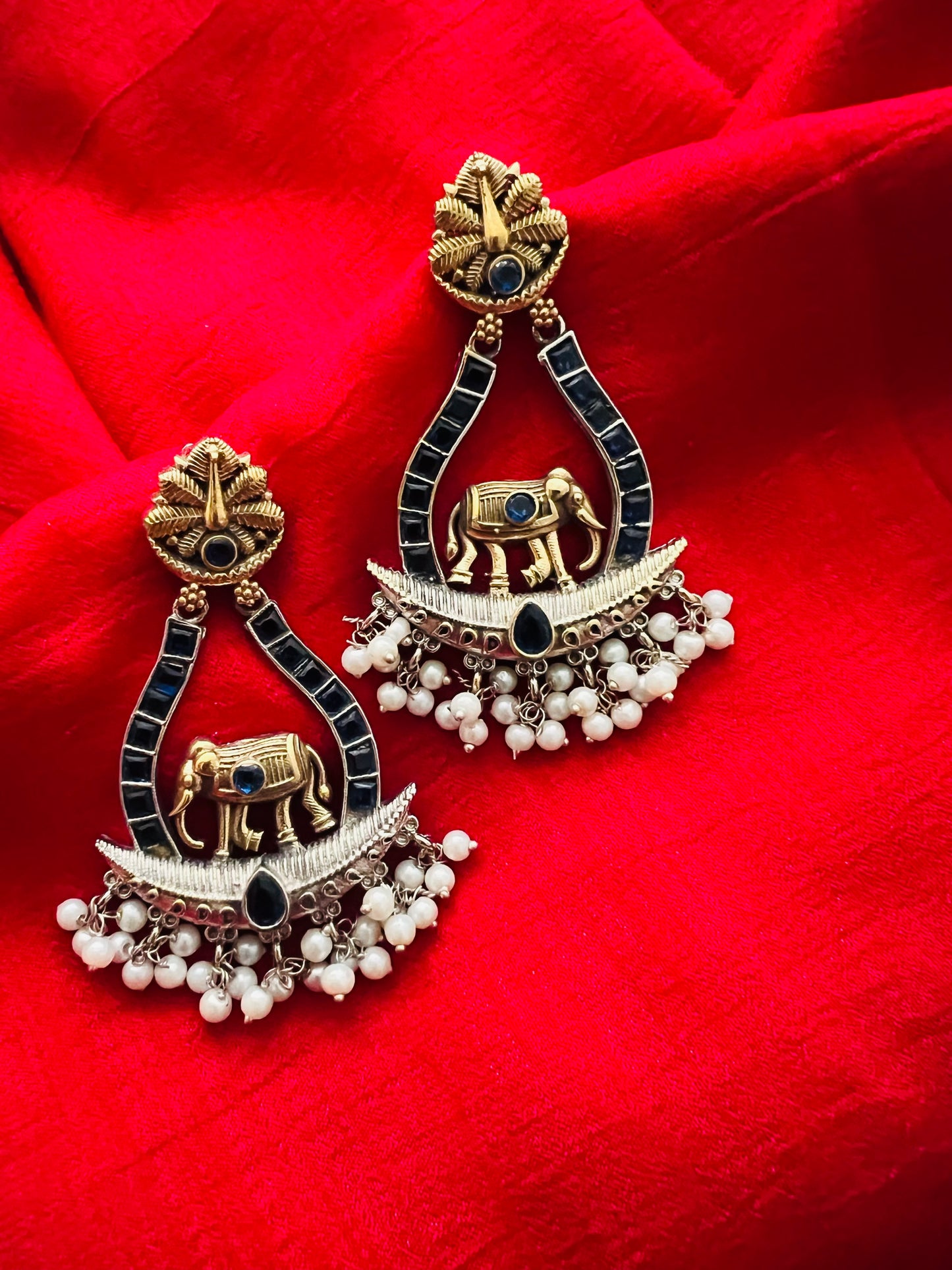 Elephant 🐘 pearl beaded stone studded premium earrings
