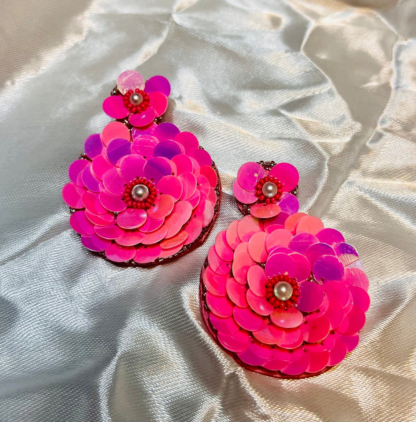 Pink floral earrings