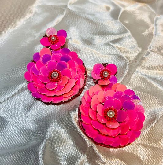 Pink floral earrings