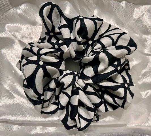 floral (large floral) black and white scrunchies