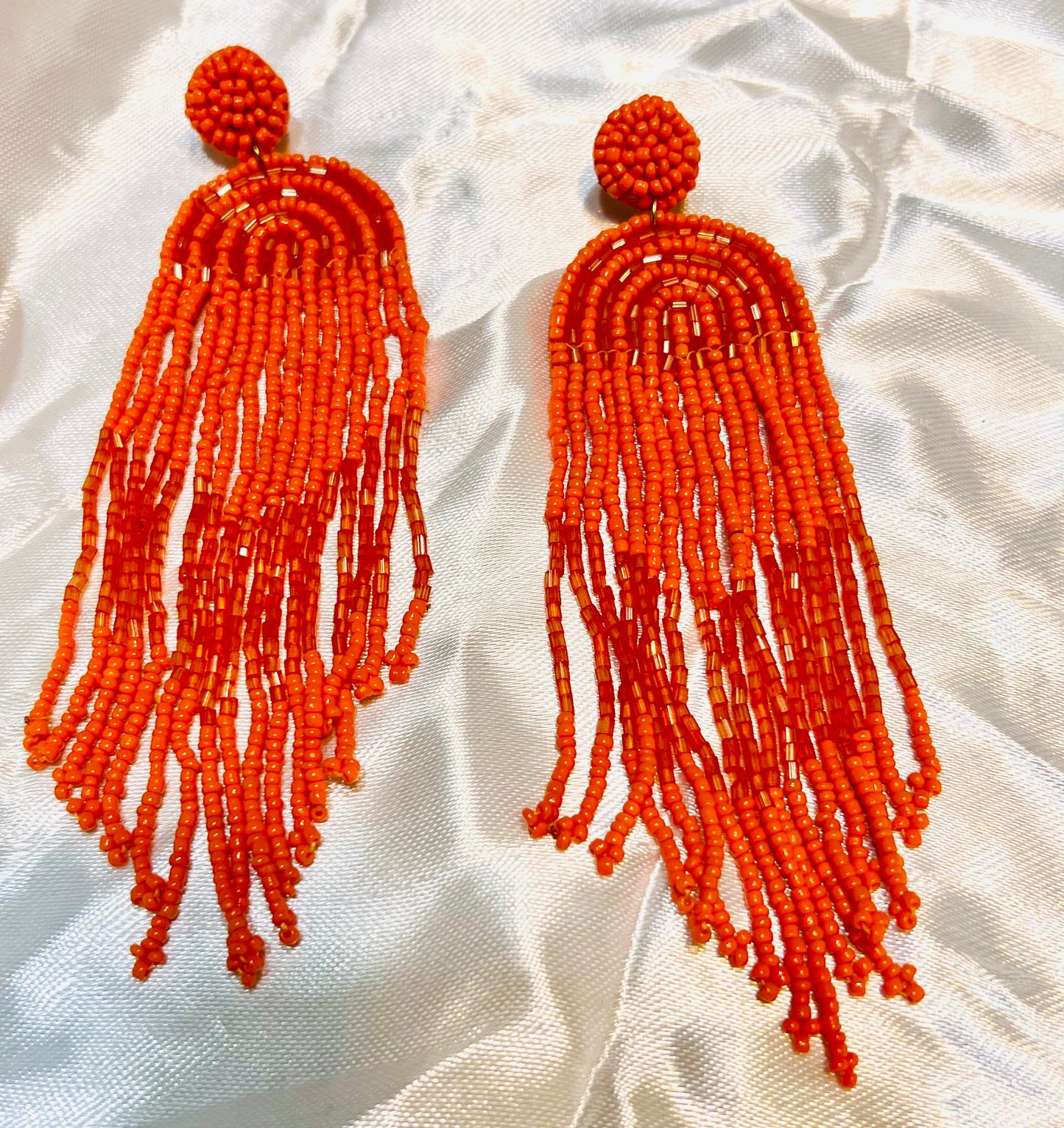 Long beaded tassel earrings