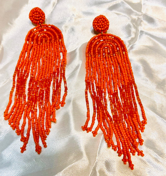 Long beaded tassel earrings