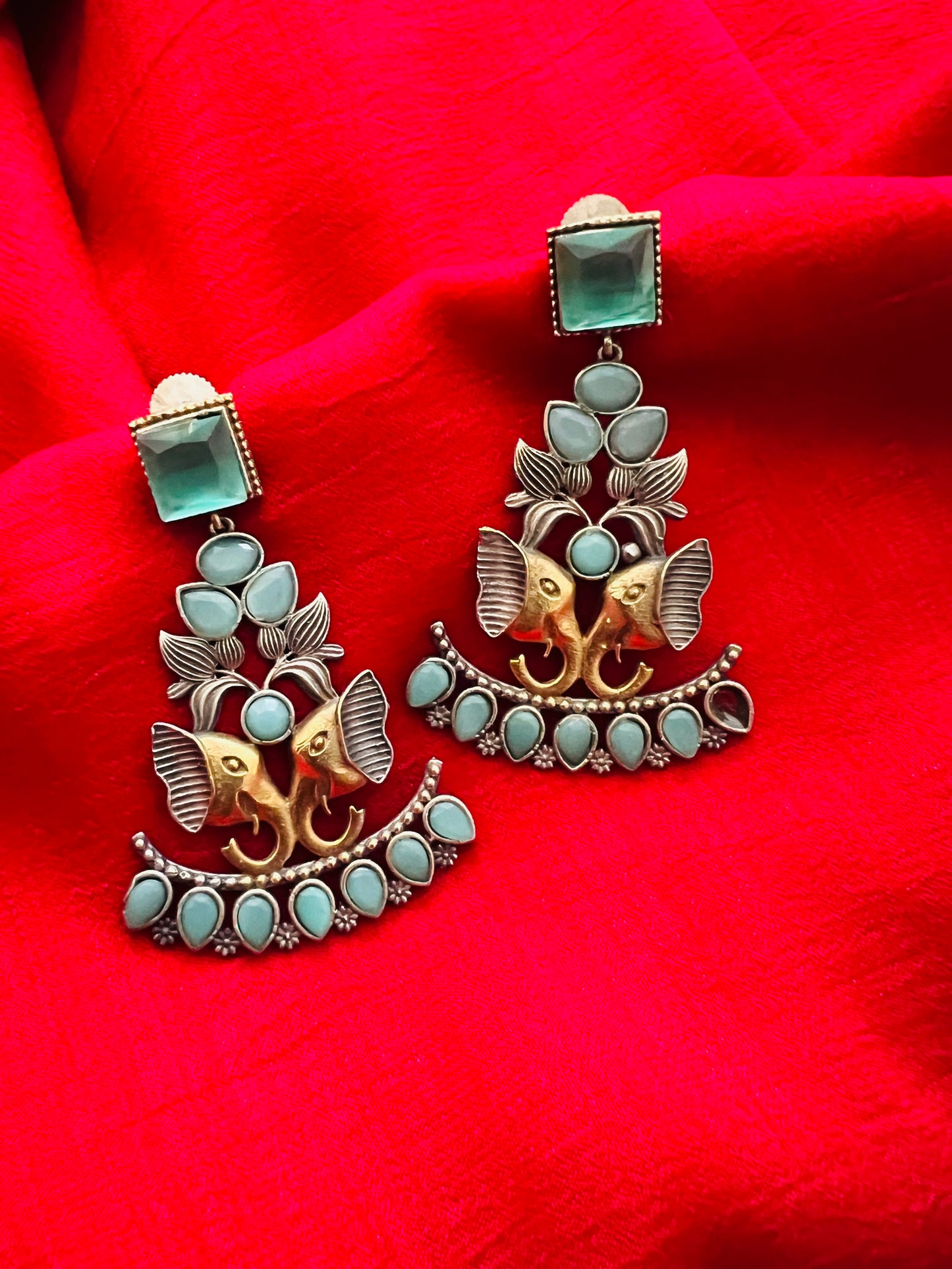 Dual tone oxidized stone studded 🐘 earrings
