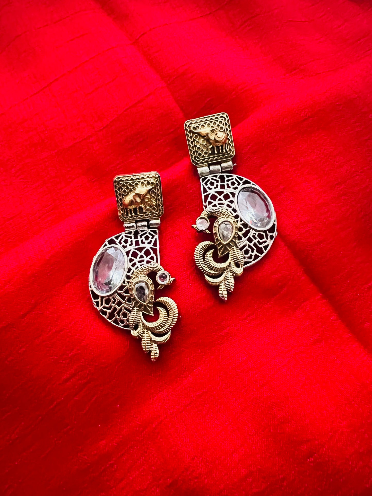 Peacock 🦚 elephant 🐘 stone studded designer earrings
