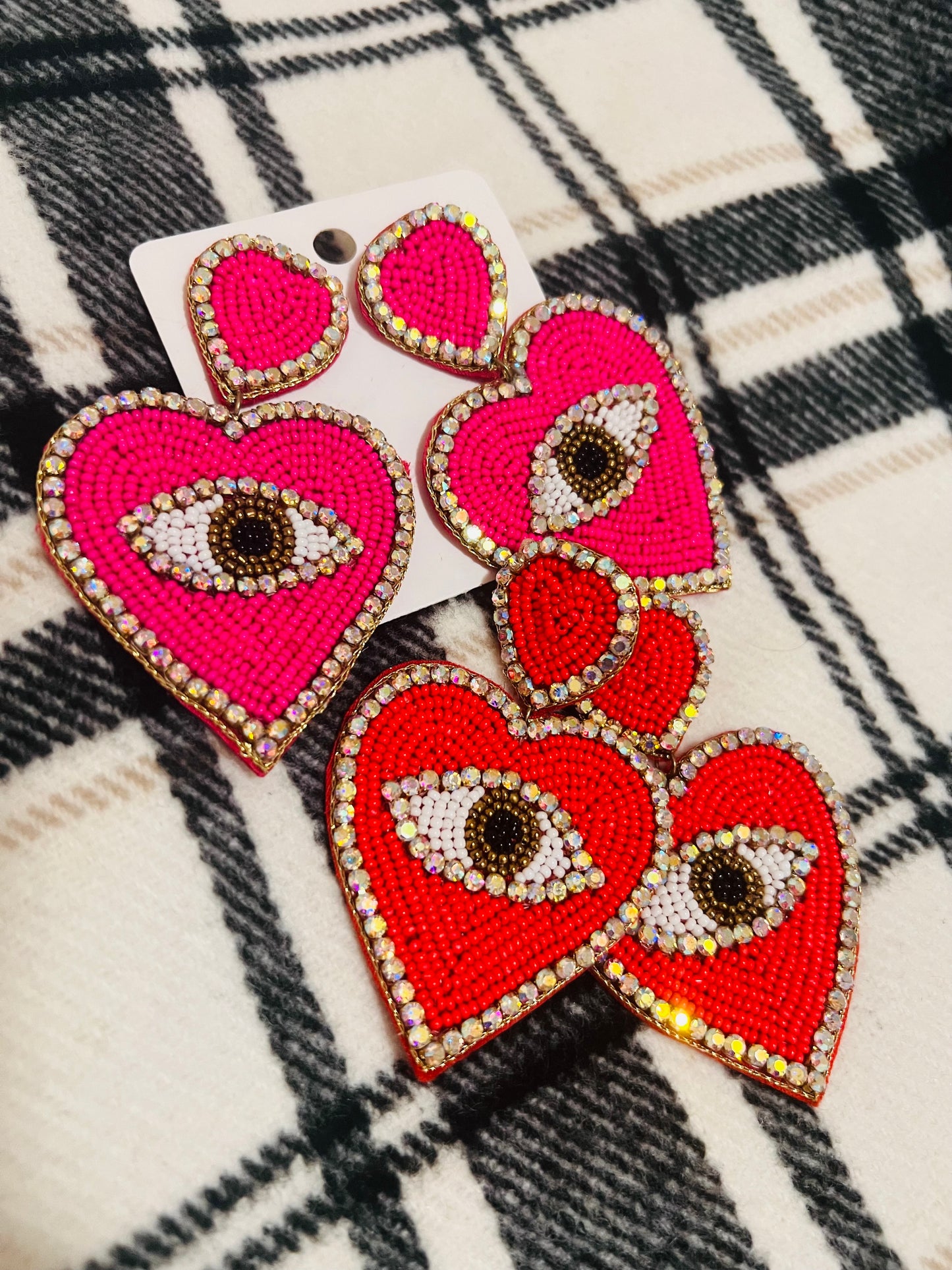 Orange evil eye beaded earrings