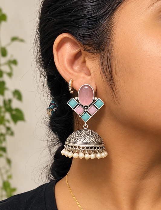 Pastel pink green jhumka
