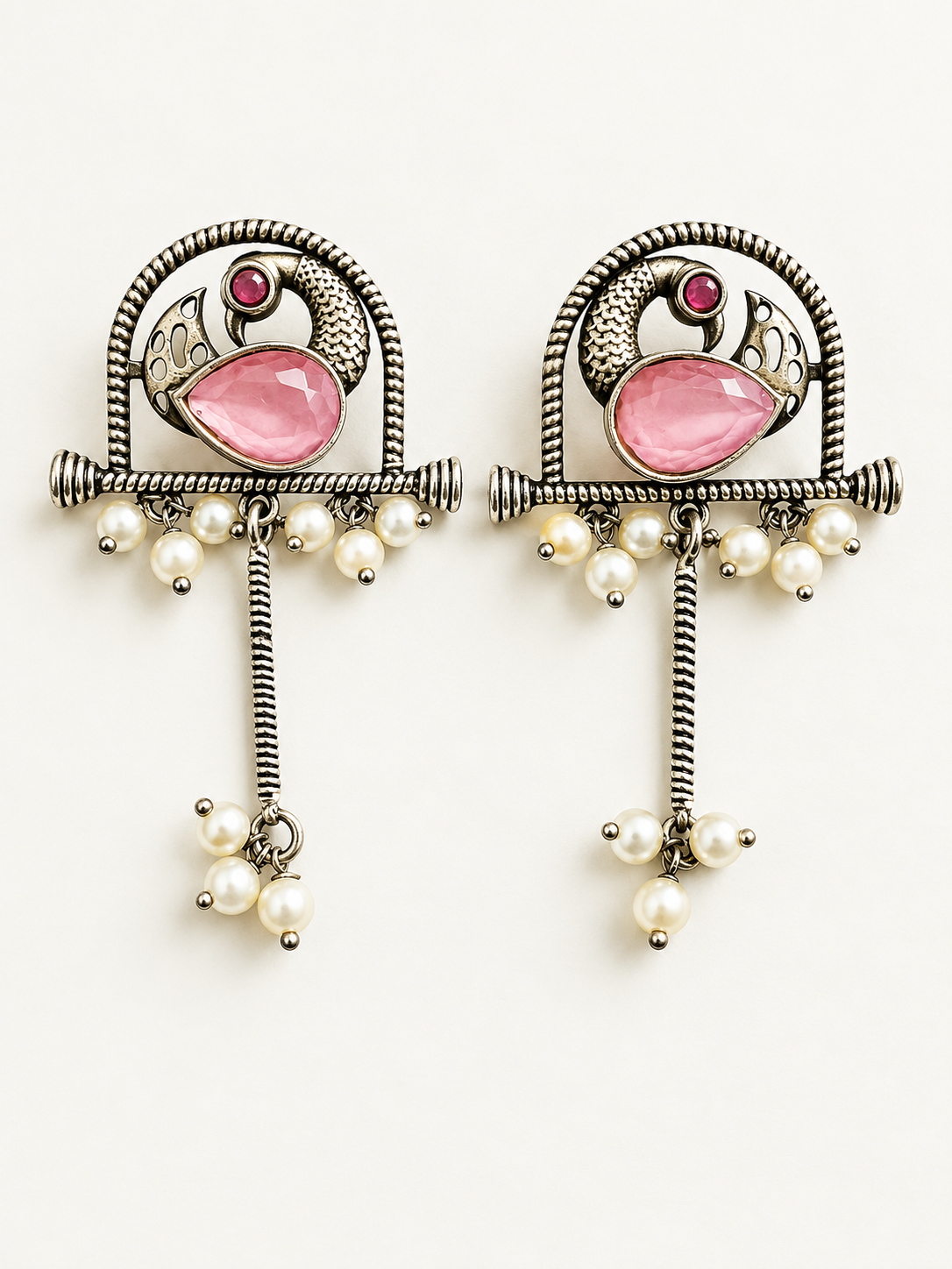 Pink bird dangle earrings