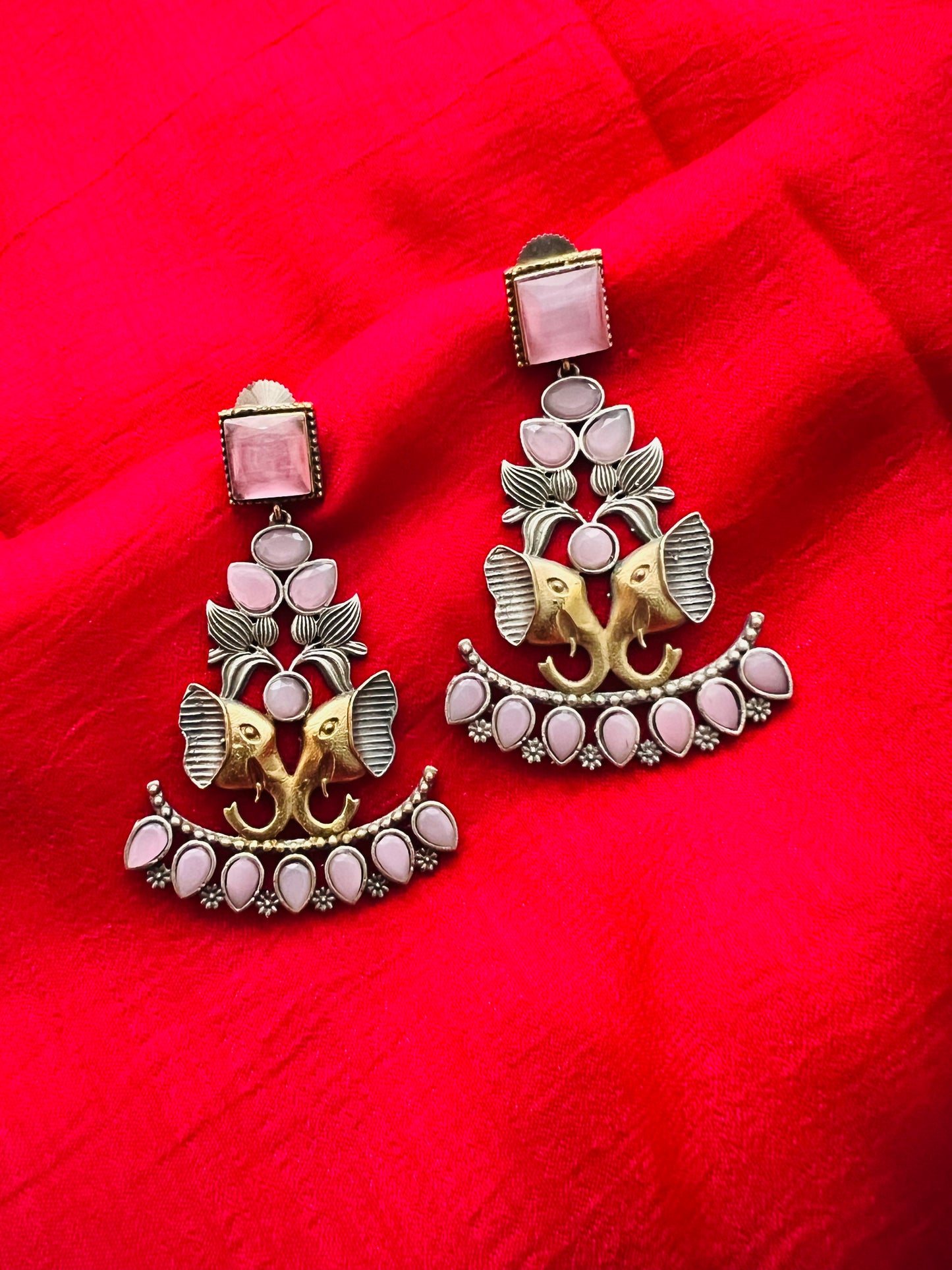 Dual tone oxidized stone studded 🐘 earrings