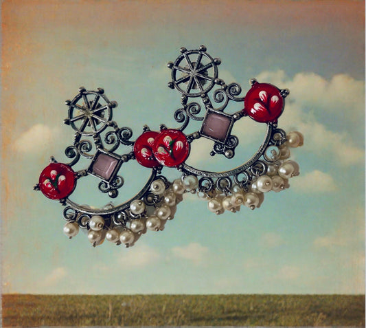 Red and white oxidized earrings