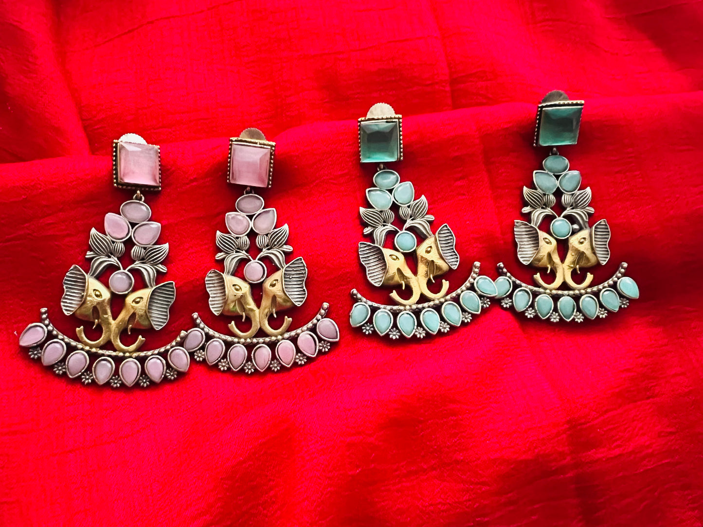 Dual tone oxidized stone studded 🐘 earrings
