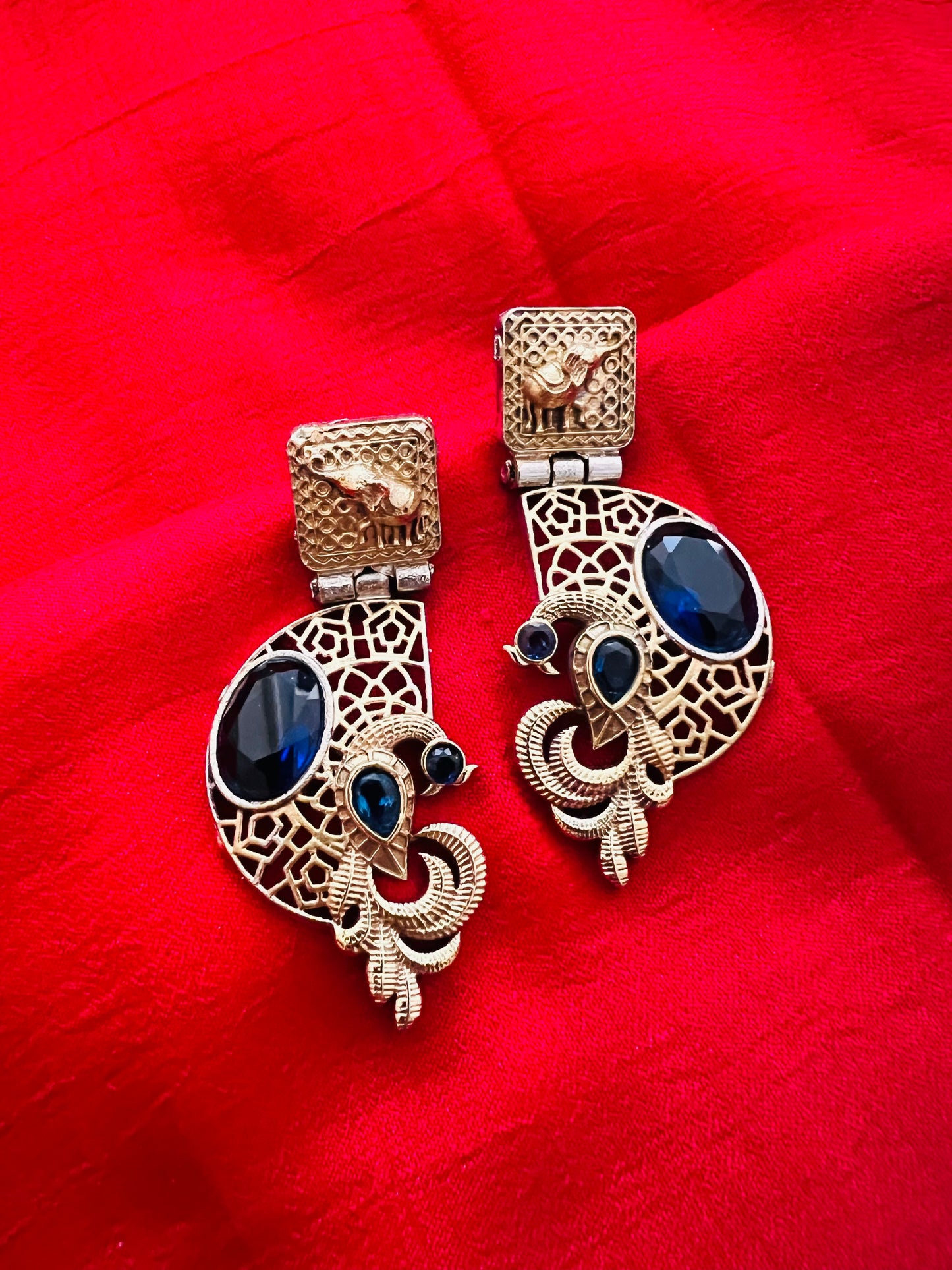 Peacock 🦚 elephant 🐘 stone studded designer earrings
