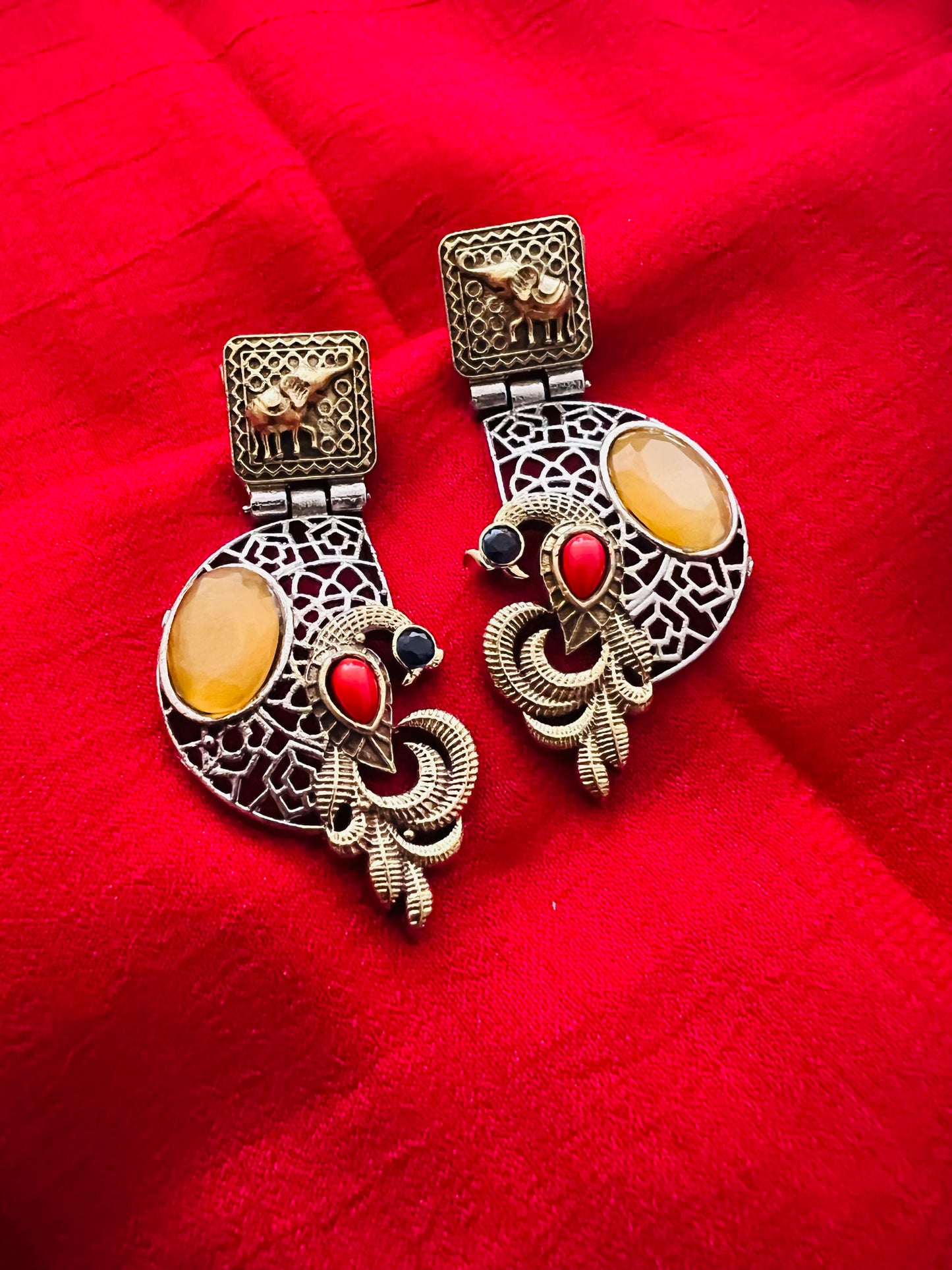 Peacock 🦚 elephant 🐘 stone studded designer earrings