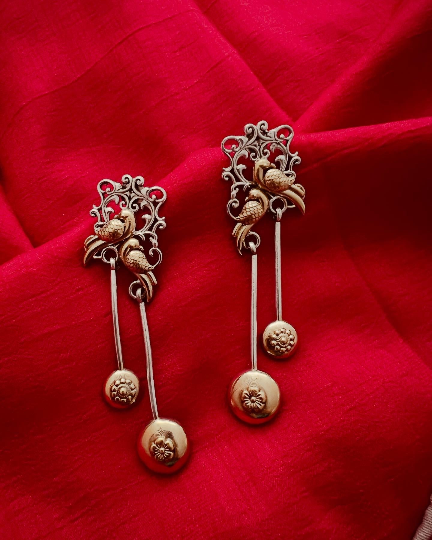 Dual tone bird motif oxidized premium earrings