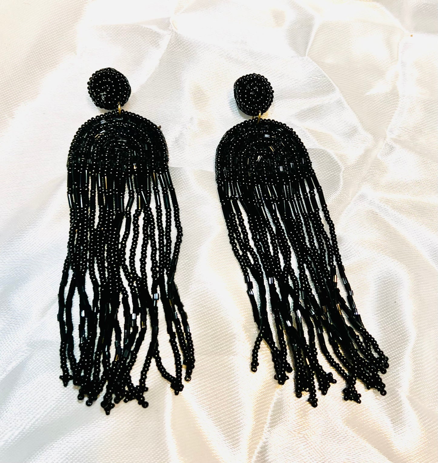 Long beaded tassel earrings