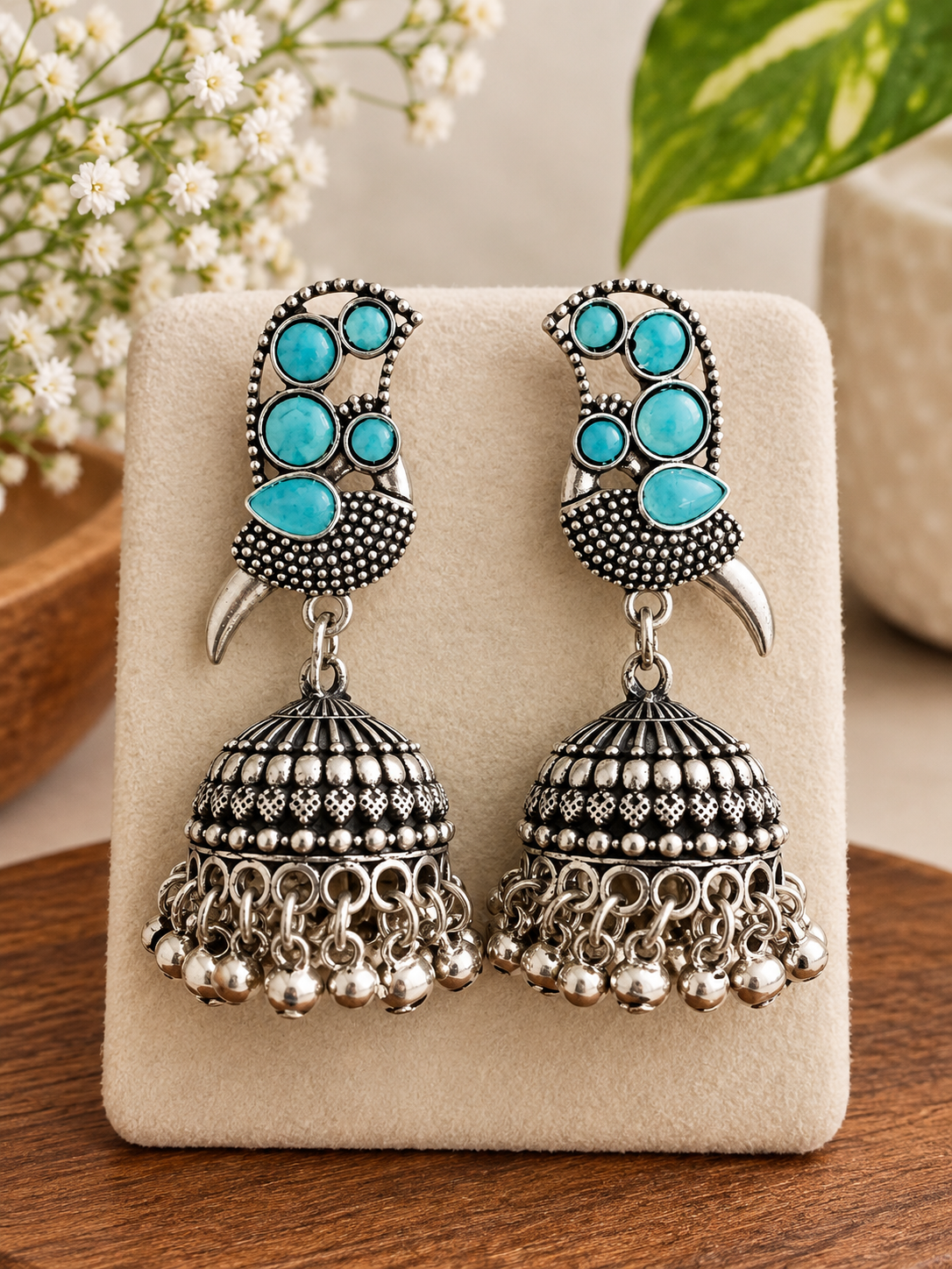 Pastel blue jhumka earrings