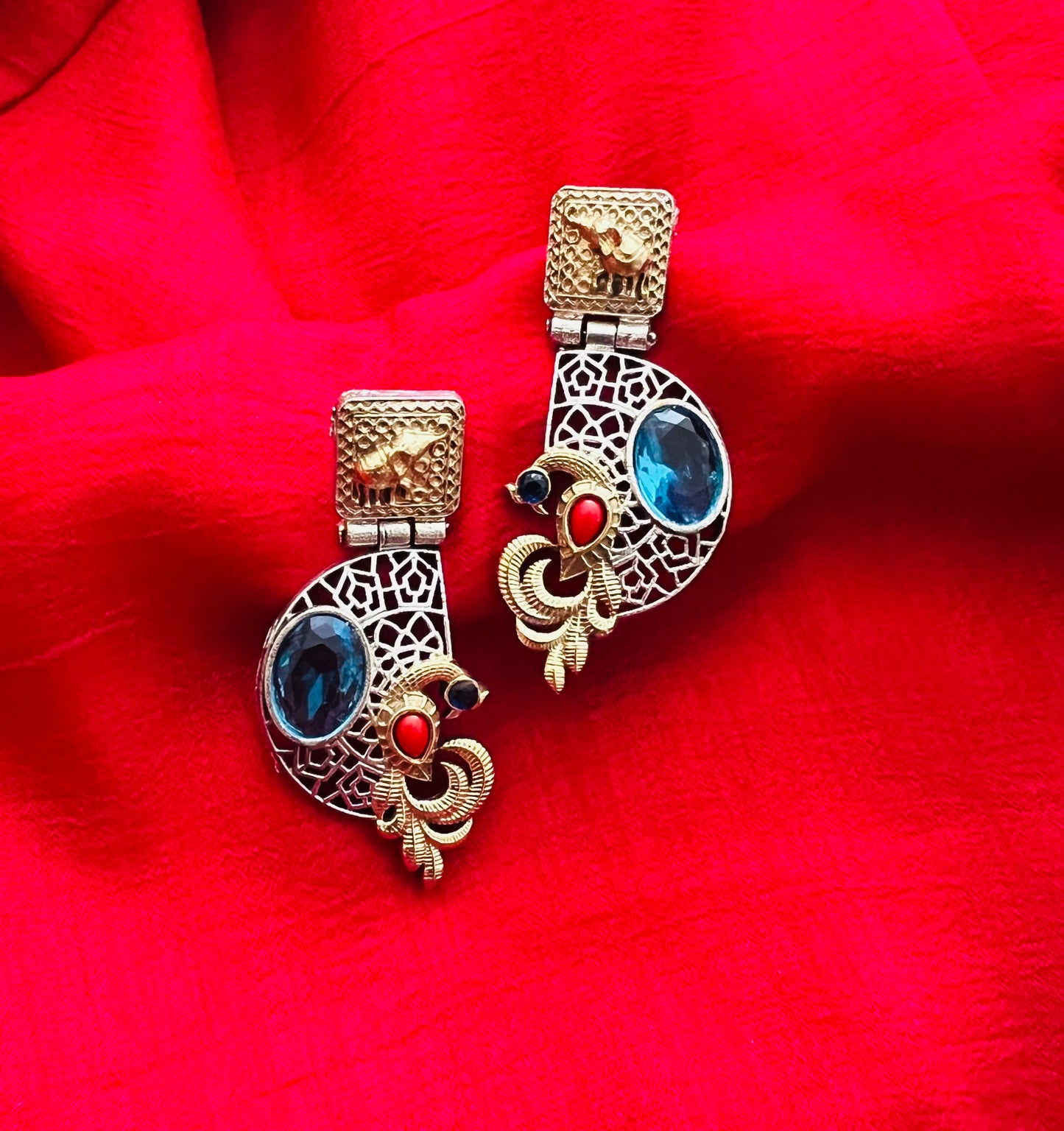 Peacock 🦚 elephant 🐘 stone studded designer earrings