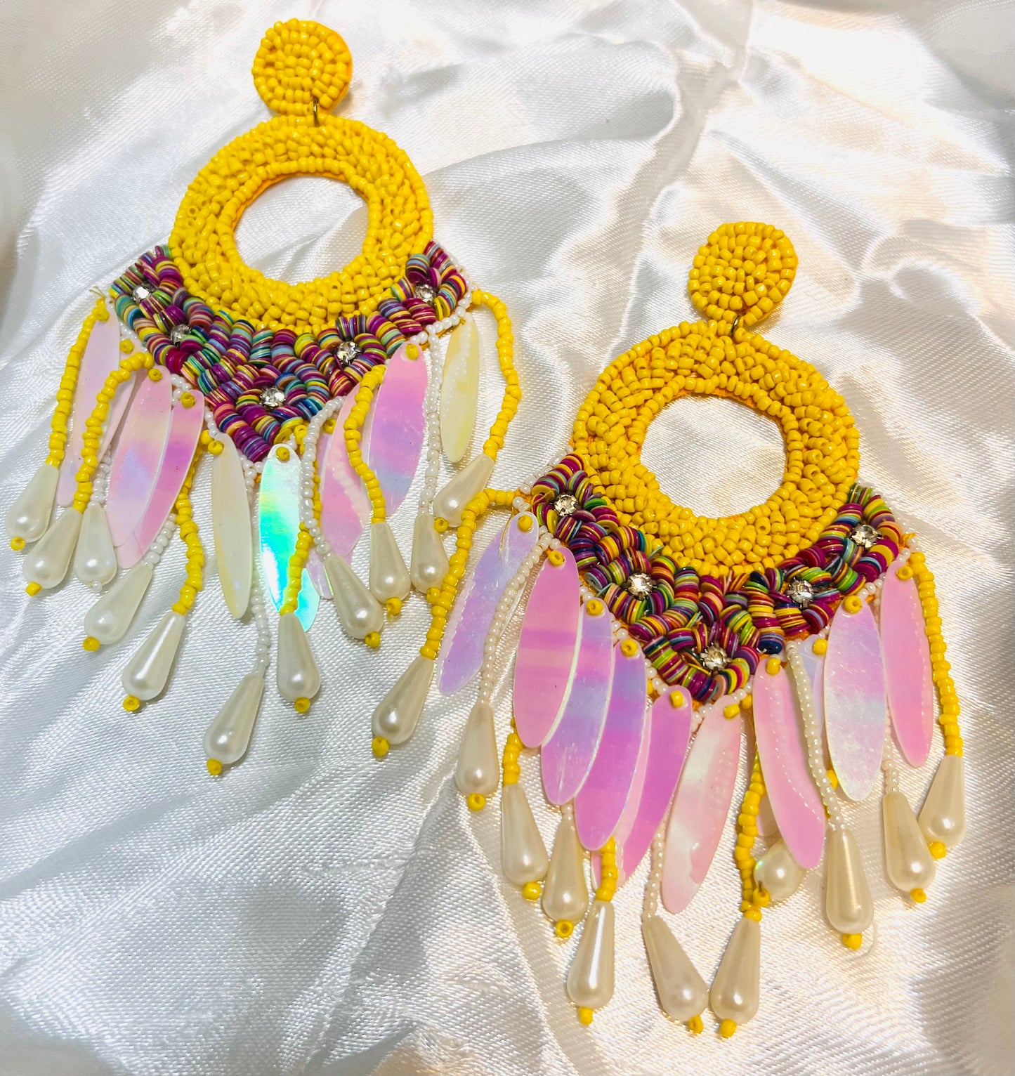 Yellow bohemian tassel long earrings