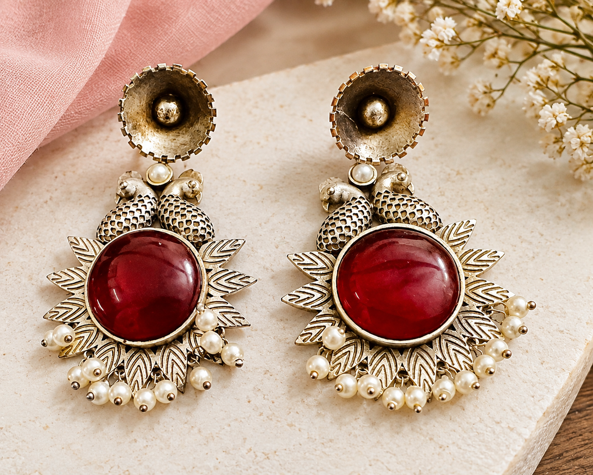 Flower 🌹 red ruby earrings
