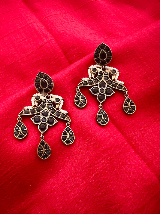 Peacock stone studded pearl beaded designer earrings