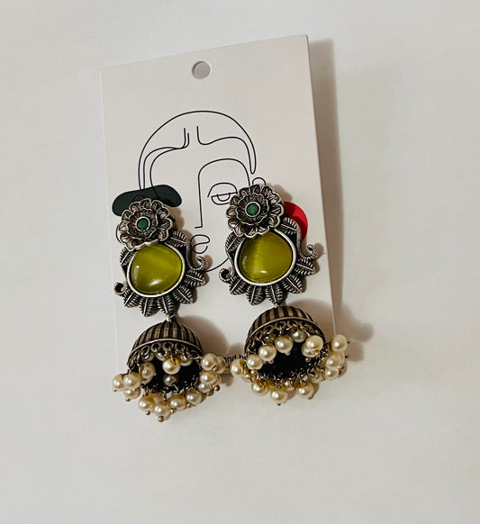 Green stone jhumka