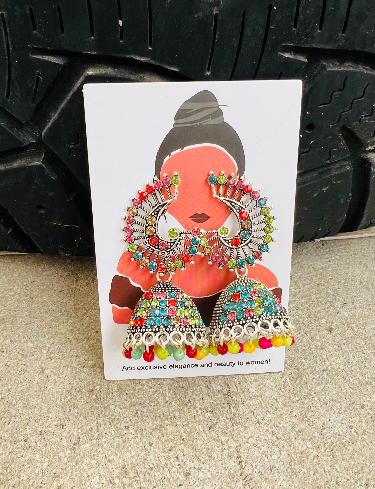 Oxidized silver jhumka