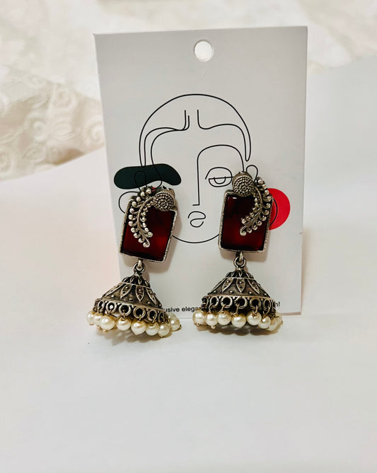 Red stone jhumka