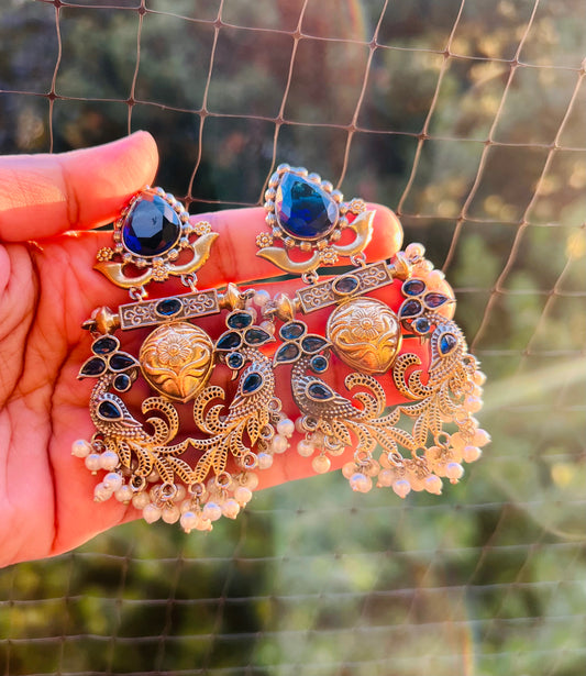 Blue studded pearl dazzling earrings