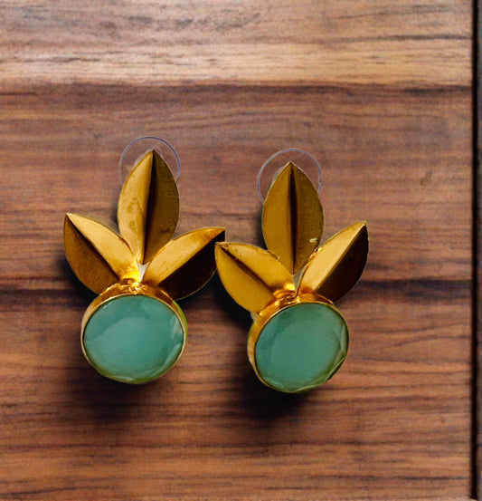 Vintage gold flower earrings- aqua